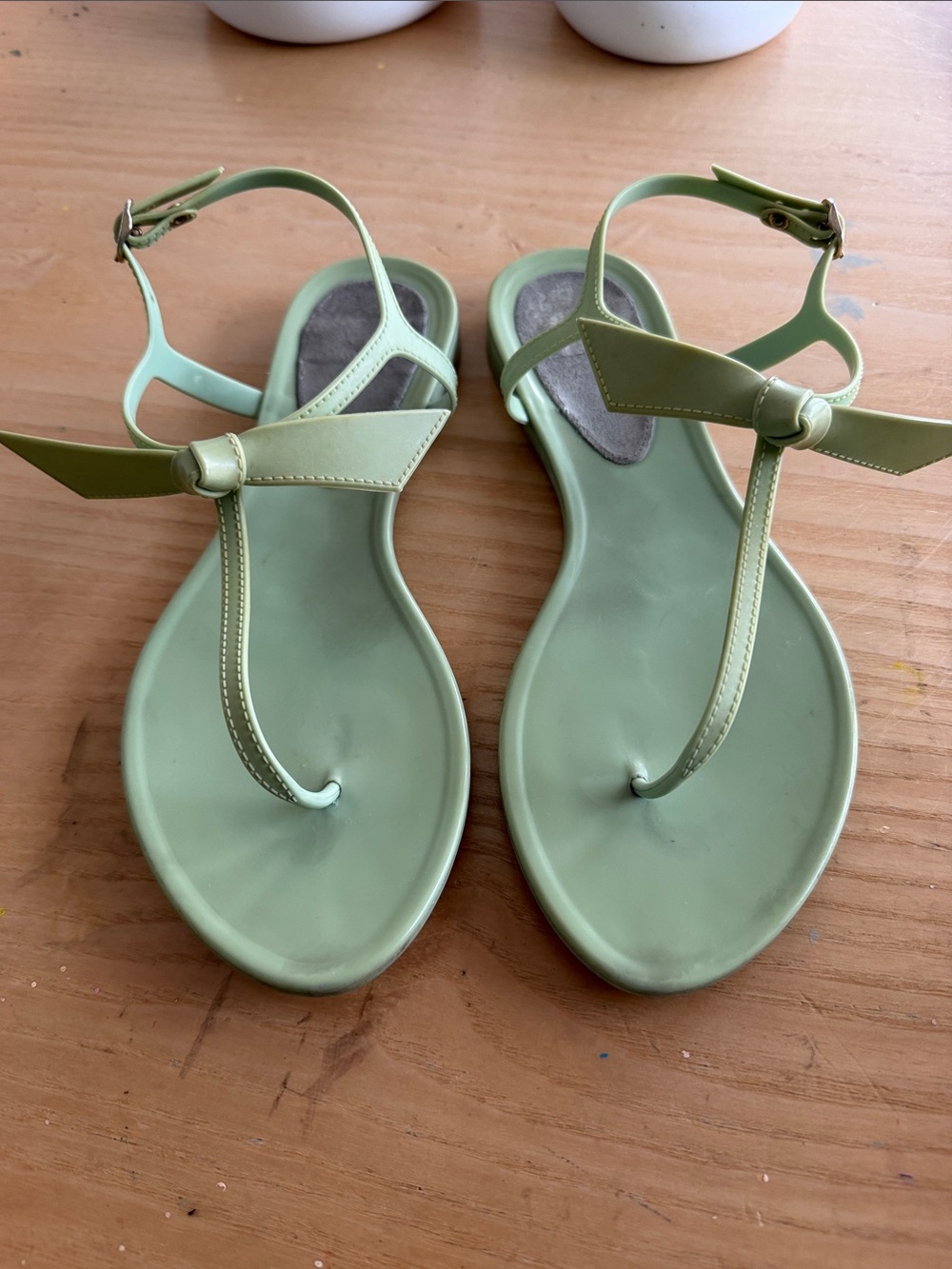 Alexandre Birman Mint Green Bow T-Strap Sandals